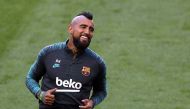 Soccer Football - Champions League - FC Barcelona Training - Estadio da Luz, Lisbon, Portugal - August 13, 2020 FC Barcelona's Arturo Vidal during training REUTERS/Rafael Marchante/Pool/File Photo