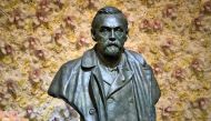 File photo: A bronze bust of Alfred Nobel is pictured before the Nobel Prize ceremony at Stockholm Concert Hall, in Stockholm, Sweden December 10, 2019. TT News Agency/Claudio Bresciani via Reuters  
