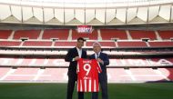 Luis Suarez after signing for Atletico Madrid with president Enrique Cerezo ClubAtleticoMadrid