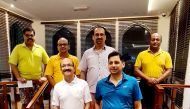 Prize winners of the 195th monthly Golf tournament organized by Qatar Golf Lovers posing for a photograph with Officials. STANDING FROM LEFT: Kumar Natarajan, VP Sanjay Jain, Dr. Ahsan Pachisa, QGL President Manoj Megchiani. FRONT ROW: Dr. Amitav Mitra an