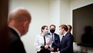 Belarusian opposition leader Sviatlana Tsikhanouskaya meets with French President Emmanuel Macron in Vilnius, Lithuania September 29, 2020. Sviatlana Tsikhanouskaya headquarters/Handout via Reuters 