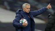 Tottenham Hotspur's Portuguese head coach Jose Mourinho gestures during the English League Cup fourth round football match between Tottenham Hotspur and Chelsea at Tottenham Hotspur Stadium in London, on September 29, 2020. / AFP / Matt Dunham