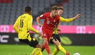 Soccer Football - DFL-Supercup - Bayern Munich v Borussia Dortmund - Allianz Arena, Munich, Germany - September 30, 2020 Bayern Munich's Joshua Kimmich an action before scoring their third goal Christof Stache/Pool via REUTERS DFL regulations prohibit any