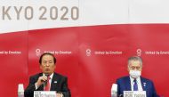 Tokyo 2020 Olympic Games CEO Toshiro Muto (L) speaks beside Tokyo 2020 Olympic Games president Yoshiro Mori during a press conference regarding the Tokyo Olympics, which have been postponed due to the COVID-19 novel coronavirus, in Tokyo on October 7, 202