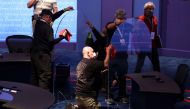 SALT LAKE CITY, UTAH - OCTOBER 06: Workers install plexiglass barriers on the stage ahead of the vice presidential debate in Kingsbury Hall of the University of Utah October 6, 2020 in Salt Lake City, Utah. U.S. Vice President Mike Pence and Democratic vi