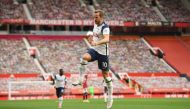 FILE PHOTO: Soccer Football - Premier League - Manchester United v Tottenham Hotspur - Old Trafford, Manchester, Britain - October 4, 2020 Tottenham Hotspur's Harry Kane celebrates scoring their third goal Pool via REUTERS/Oli Scarff