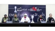 A Qatar Table Tennis Association official along with Al Sadd and Qatar SC representatives, speaks during a press conference on the eve of Amir Cup Table Tennis tournament final.   