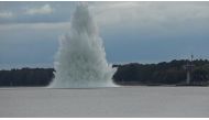 In this video grab made from footage released by the Polish Navy on October 13, 2020 shows the underwater explosion during the operation to defuse a WWII five-tonne underwater bomb derelict (also known as an 