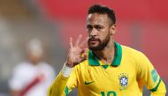 Brazil's Neymar celebrates after scoring against Peru during their 2022 FIFA World Cup South American qualifier football match at the National Stadium in Lima, on October 13, 2020, amid the COVID-19 novel coronavirus pandemic. / AFP / POOL / Paolo Aguilar