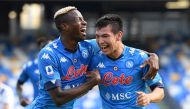 Napoli's Hirving Lozano celebrates scoring their second goal with Victor Osimhen REUTERS/Alberto Lingria 