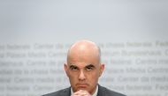 Swiss Interior and health Minister Alain Berset gestures during a press conference announcing new measures against the coronavirus on October 18, 2020 in Bern. The Swiss government said on October 17 it was making the wearing of masks in indoor public spa