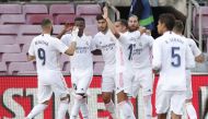 Real Madrid's Sergio Ramos celebrates scoring their second goal with teammates REUTERS/Albert Gea