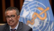 FILE PHOTO: World Health Organization (WHO) Director-General Tedros Adhanom Ghebreyesus attends a news conference organized by Geneva Association of United Nations Correspondents (ACANU) amid the COVID-19 outbreak, caused by the novel coronavirus, at the 