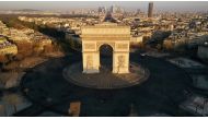 FILE PHOTO: An aerial view shows the deserted Place de l'Etoile and the Arc de Triomphe, during a lockdown imposed to slow the spread of the coronavirus disease (COVID-19) in Paris, France April 4, 2020. Picture taken with a drone. REUTERS/Pascal Rossigno