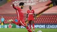 Soccer Football - Champions League - Group D - Liverpool v FC Midtjylland - Anfield, Liverpool, Britain - October 27, 2020 Liverpool's Mohamed Salah scores their second goal from the penalty spot Pool via REUTERS/Michael Regan
