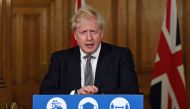 Britain's Prime Minister Boris Johnson speaks during a virtual press conference inside 10 Downing Street in central London on October 31, 2020 to announce new lockdown restrictions in an effort to curb rising infections of the novel coronavirus. AFP / Alb