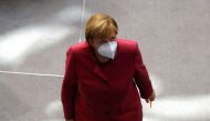 German Chancellor Angela Merkel leaves after attending a session of the German lower house of parliament Bundestag, as the spread of the coronavirus disease (COVID-19) continues in Berlin, Germany, October 29, 2020. Reuters/Fabrizio Bensch