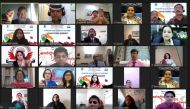 Participants and officials during the virtual international debate in English and Hindi hosted by MES Indian School, Doha and R.A.N Public School, Rudrapur.
