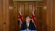 Britain's Prime Minister Boris Johnson speaks during a virtual press conference inside 10 Downing Street in central London on October 31, 2020 to announce new lockdown restrictions in an effort to curb rising infections of the novel coronavirus. / AFP / P