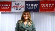 U.S. first lady Melania Trump reacts as she meets with volunteers at the Republican Committee of Lancaster County in Lancaster, Pennsylvania, U.S., October 27, 2020. REUTERS/Hannah Mckay
