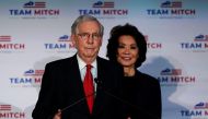 Senate Majority Leader Mitch McConnell (R-KY), accompanied by U.S. Secretary of Transportation Elaine Chao, holds a post election news conference as he declares victory, in Louisville, Kentucky, U.S., November 3, 2020. REUTERS/Bryan Woolston