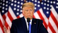 U.S. President Donald Trump gestures as he reacts to early results from the 2020 U.S. presidential election in the East Room of the White House in Washington, U.S., November 4, 2020. REUTERS/Carlos Barria
