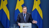Sweden's Prime Minister Stefan Lofven speaks during a news conference updating on the coronavirus disease (COVID-19) situation, at the government headquarters in Stockholm, Sweden, November 3, 2020. Jessica Gow/TT News Agency/via REUTERS