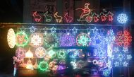 This photo taken on November 5, 2020 shows lanterns and lit ornaments for sale during the festive season at a shop in San Fernando town in Pampanga province. FOCUS BY CECIL MORELLA / AFP / Ted ALJIBE