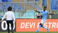 Lazio’s Felipe Caicedo celebrates scoring their first goal with coach Simone Inzaghi REUTERS/Alberto Lingria