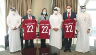 Sheikh Hamad bin Khalifa bin Ahmed Al Thani, President of the Qatar Football Association (QFA) is seen with H E Angel Ramon Barchini, the Ambassador of Paraguay, H E Graciela Gómez Garcia, Ambassador of Mexico, and H E Alvaro Mariano Segura Avila, Ambassa