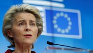 European Commission President Ursula Von Der Leyen gives a news briefing at the end of a virtual conference with EU leaders about EU government's measures against the coronavirus disease (COVID19) crisis, in Brussels, Belgium, October 29, 2020. Olivier Ho
