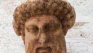 Head of an ancient statue of the Greek god Hermes which has been unearthed during excavations for sewage system improvements in central Athens, the ministry of culture said on November 15, 2020. AFP PHOTO / GREEK CULTURE MINISTRY 