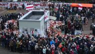 Opposition supporters attend a rally to protest against the Belarus presidential election results in Minsk, on November 15, 2020.  AFP / Stringer