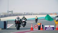 Riders in action during the Track Day at the Losail Circuit Sports Club. 