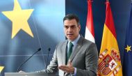 A handout picture released by the Moncloa Palace shows Spanish Prime Minister Pedro Sanchez delivering a speech during a visit to the Wurth Museum in Agoncillo on November 20, 2020. AFP Photo / La Moncloa / Fernando Calvo