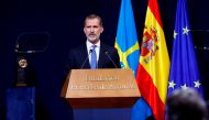 FILE PHOTO: Spain's King Felipe delivers a speech during the Princess of Asturias Award ceremony at Reconquista hotel in Oviedo, Spain, October 16, 2020. Andres Ballesteros/Pool via REUTERS/File Photo
