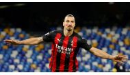 AC Milan’s Zlatan Ibrahimovic celebrates scoring their first goal. REUTERS/Ciro De Luca/File Photo