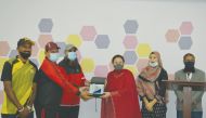 Sports Department of Pakistan International School Qatar conferred a Gratitude Shield to Principal of PISQ, Nargis Raza Otho.
