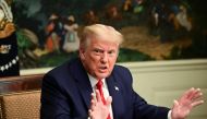 U.S. President Donald Trump participates in a Thanksgiving video teleconference with members of the military forces at the White House in Washington, U.S., November 26, 2020. REUTERS/Erin Scott
