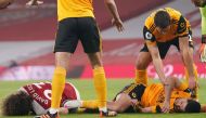 Arsenal's David Luiz and Wolverhampton Wanderers' Raul Jimenez after a head-on collision Pool via REUTERS/John Walton