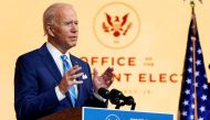 FILE PHOTO: U.S. President-elect Joe Biden delivers a pre-Thanksgiving speech at his transition headquarters in Wilmington, Delaware, U.S., November 25, 2020. REUTERS/Joshua Roberts/File Photo

