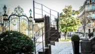 (FILES) This file photo taken on November 12, 2020, shows a section of the original Eiffel Tower's stairs, displayed in front of the Artcurial auction house in Paris.  / AFP / STEPHANE DE SAKUTIN