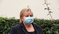File photo: Norwegian Prime Minister Erna Solberg waits for Belarusian opposition leader Sviatlana Tsikhanouskaya in Vilnius, Lithuania September 8, 2020. Reuters/Ints Kalnins/File Photo