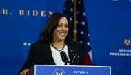 US Vice President-elect Kamala Harris speaks after US President-elect Joe Biden announced his economic team at The Queen Theatre in Wilmington, Delaware, on December 1, 2020. / AFP / Chandan KHANNA
