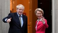 File photo: Britain's Prime Minister Boris Johnson meets European Commission President Ursula von der Leyen in London, Britain January 8, 2020. Reuters/Toby Melville/File Photo