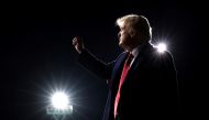 U.S. President Donald Trump gestures as he departs after a campaign event for Republican U.S. senators David Perdue and Kelly Loeffler in Valdosta, Georgia, U.S., December 5, 2020. REUTERS/Jonathan Ernst