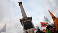 British Sikhs protest against India's new farming legislation in Trafalgar Square in London, Britain, December 6, 2020. REUTERS/Toby Melville
