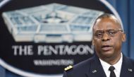 In this file photo taken on October 17, 2014, Commander of US Central Command Gen Lloyd Austin III conducts a media briefing on Operation Inherent Resolve, the international military effort against (IS) Islamic State group, at the Pentagon in Washingon, D
