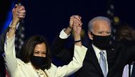 (FILES) In this file photo taken on November 7, 2020 US President-elect Joe Biden and Vice President-elect Kamala Harris stand onstage after delivering remarks in Wilmington, Delaware, after being declared the winners of the presidential election. AFP / J