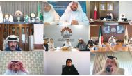 Qatar Chamber Chairman Sheikh Khalifa bin Jassim Al Thani with other officials from the Federation of GCC Chambers during a virtual meeting yesterday. 
